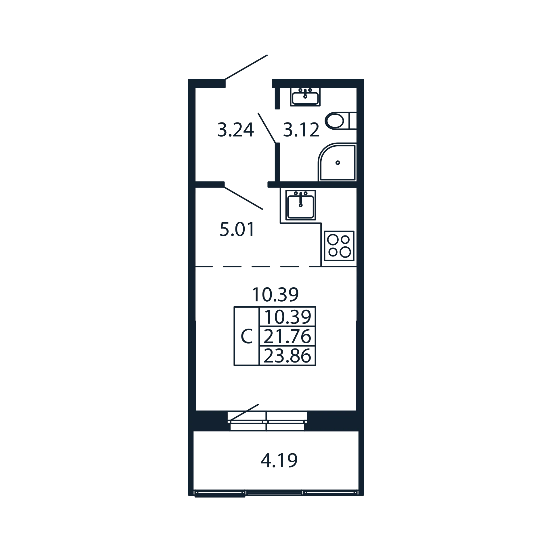 Студия 21,8 м²