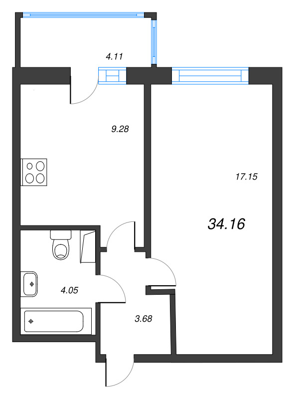 1 ккв 34,2 м²