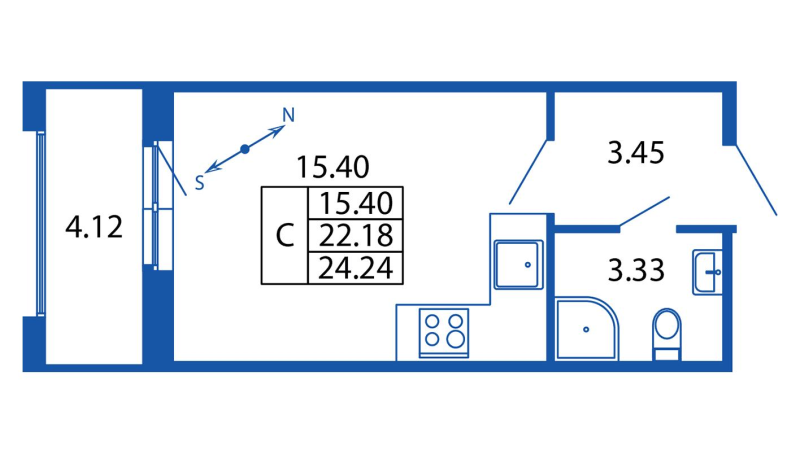 Студия 22,2 м²
