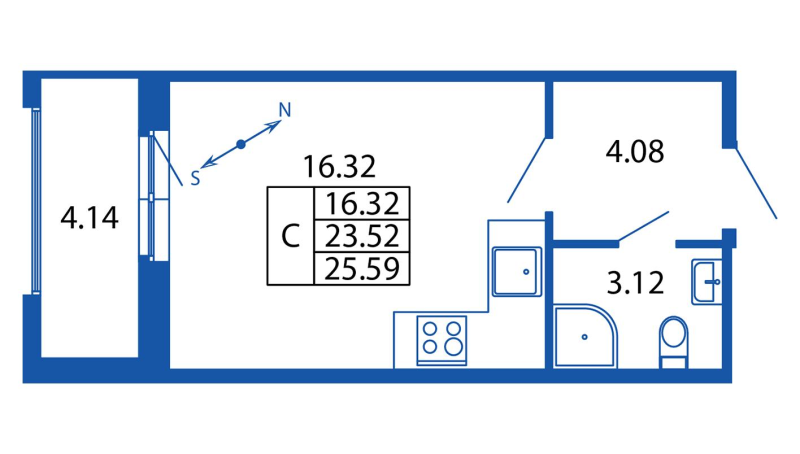 Студия 23,5 м²