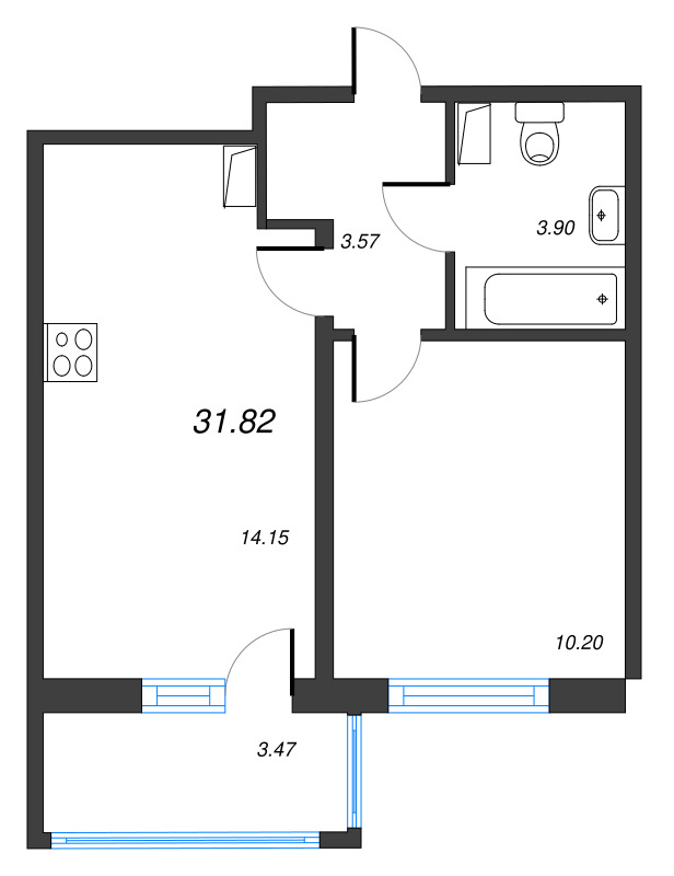1 ккв 31,8 м²