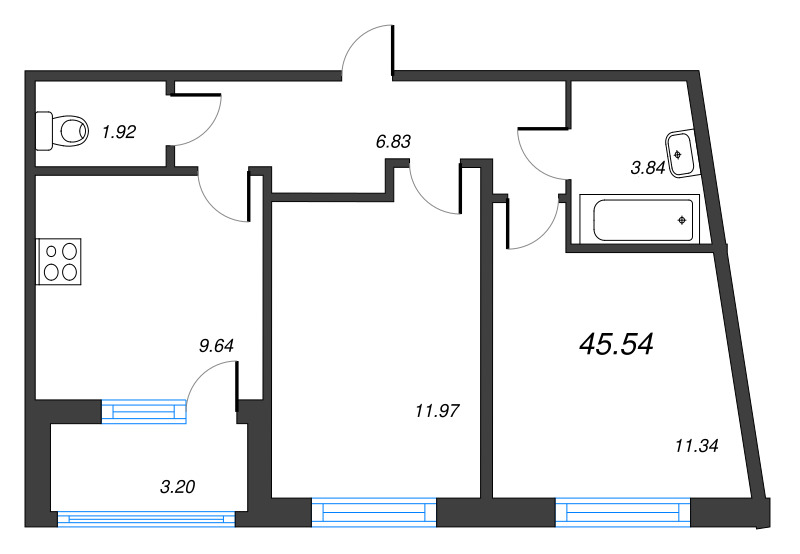 2 ккв 45,5 м²