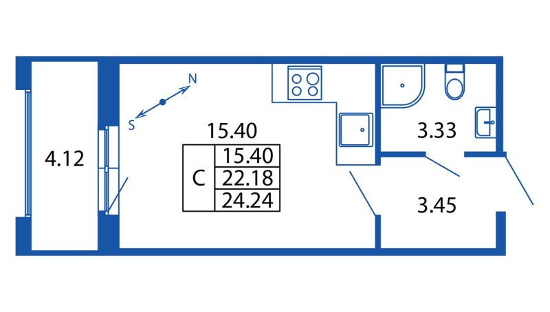 Студия 22,2 м²