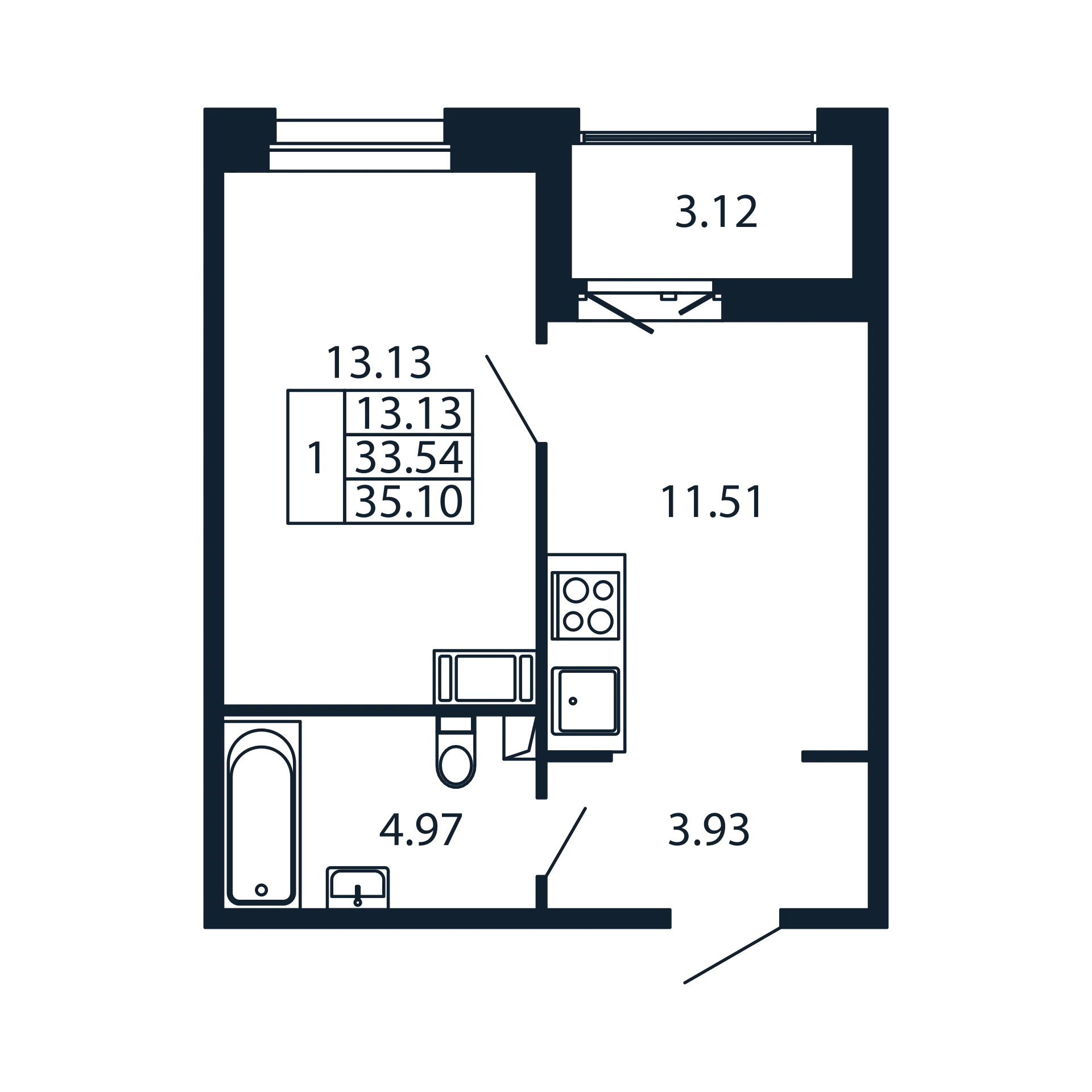 1 ккв 33,5 м²