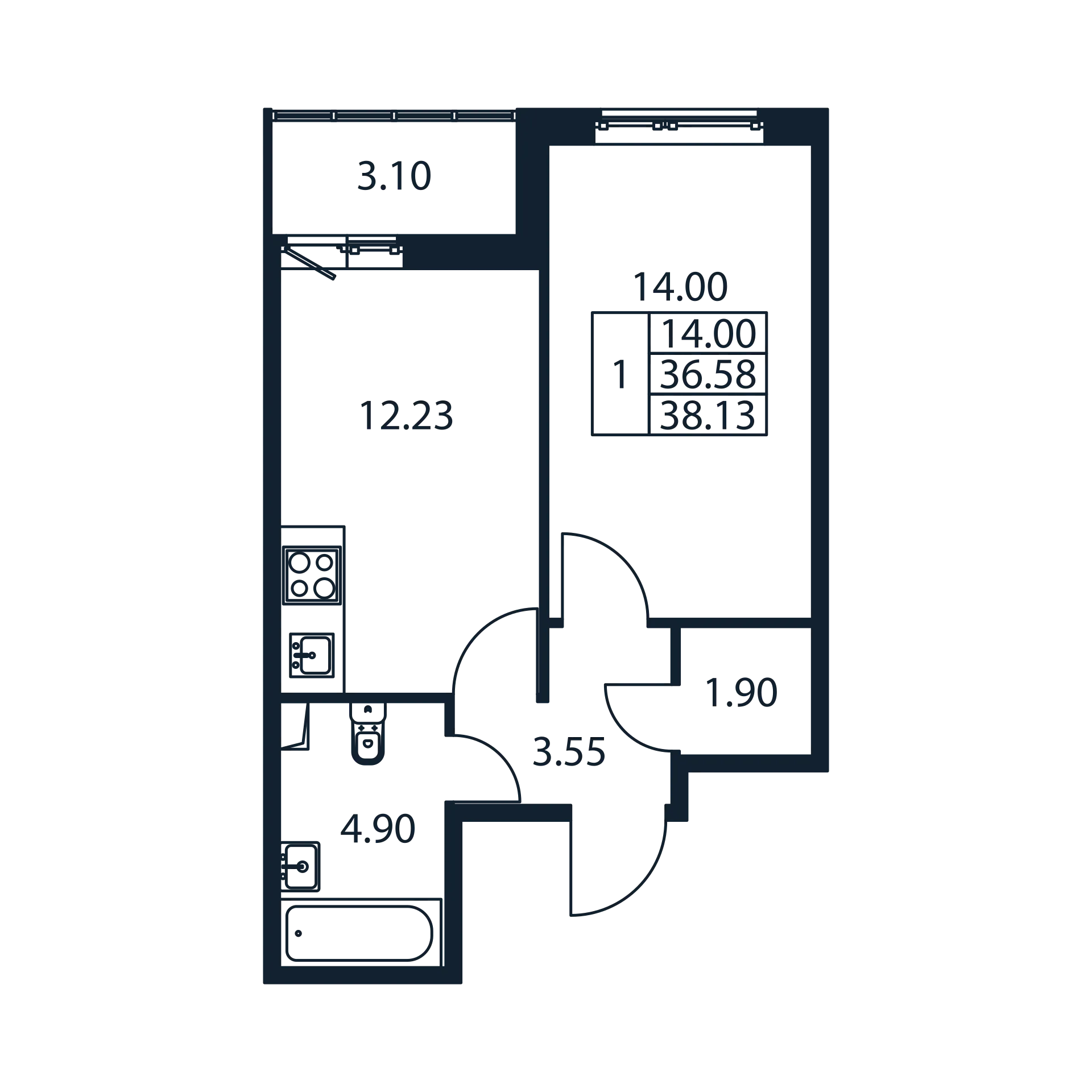 1 ккв 36,6 м²