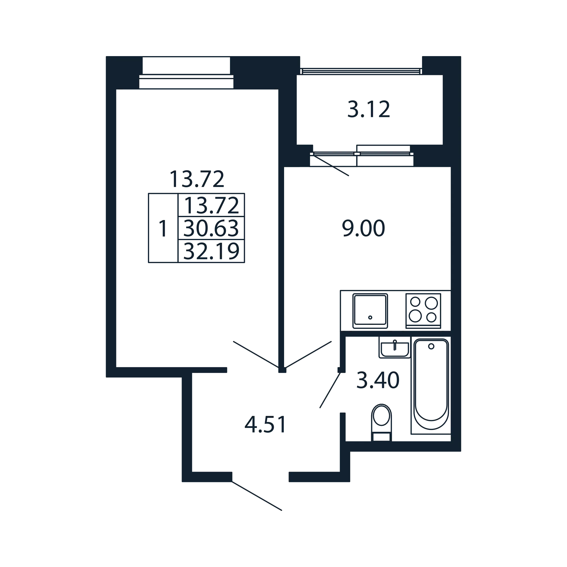 1 ккв 30,6 м²