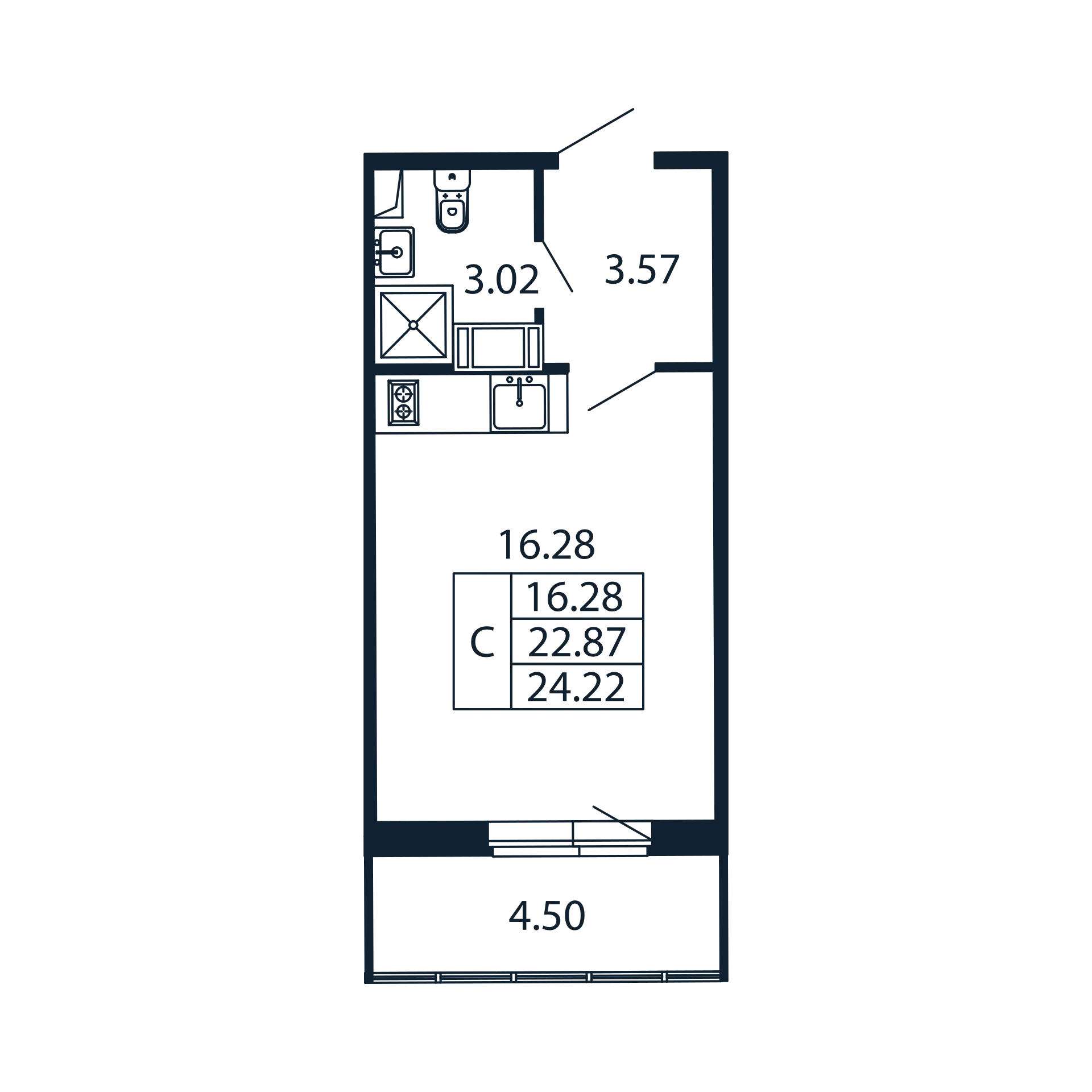 Студия 22,9 м²