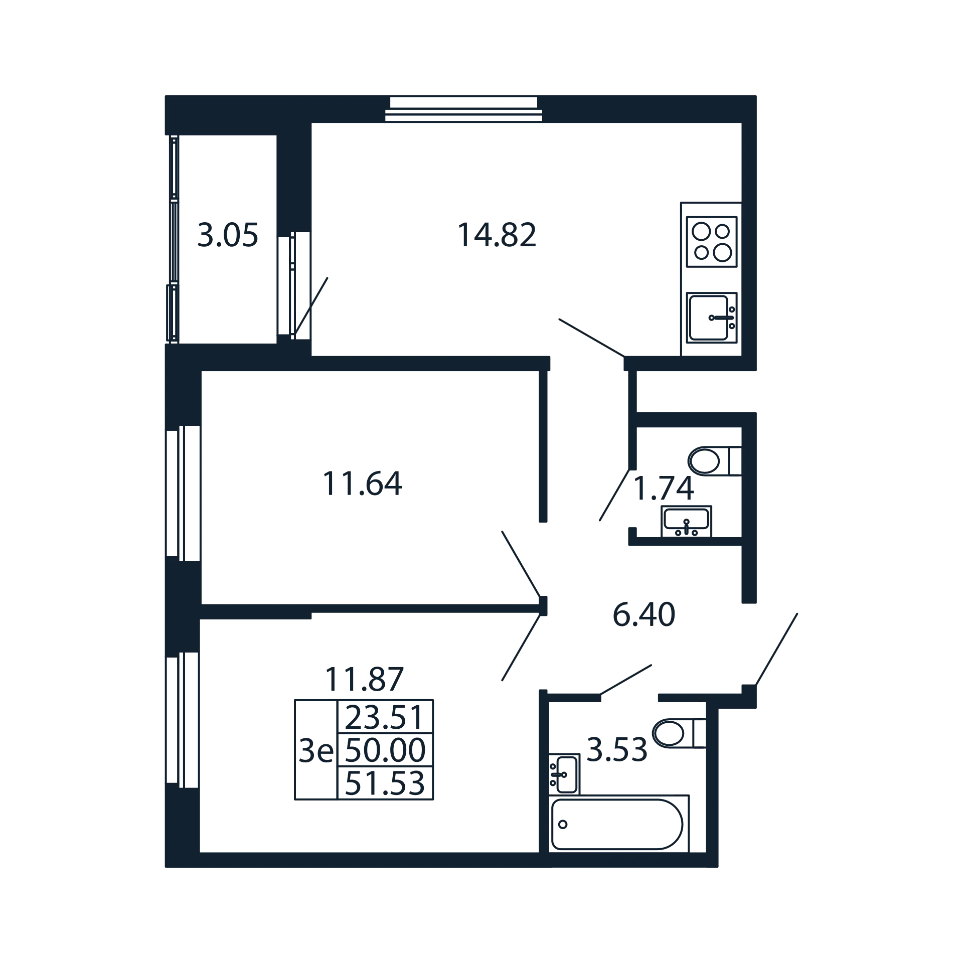 2 ккв 50 м²