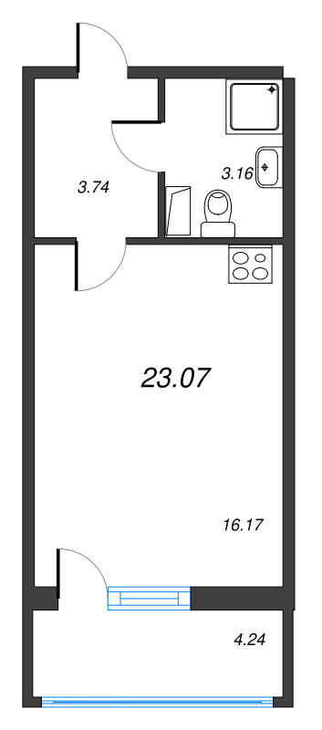 Студия 23,1 м²