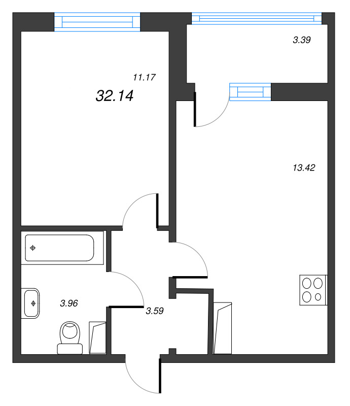 1 ккв 32,1 м²