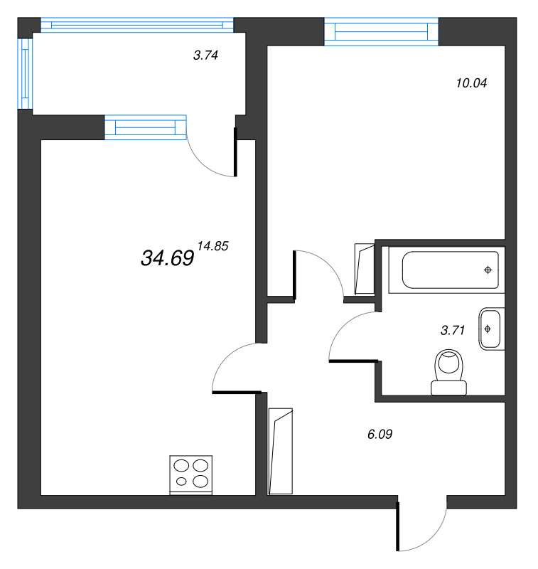 1 ккв 34,7 м²
