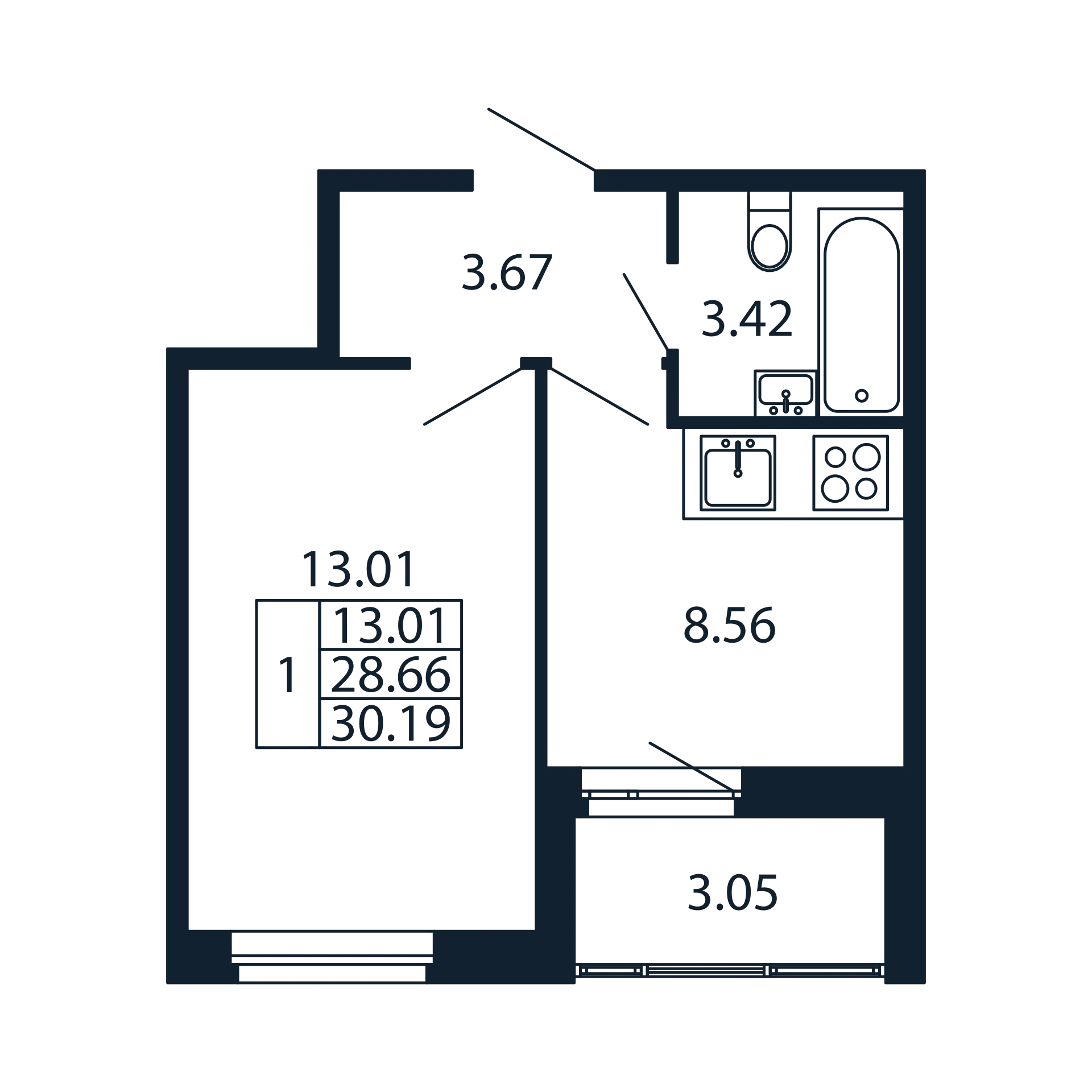 1 ккв 28,7 м²