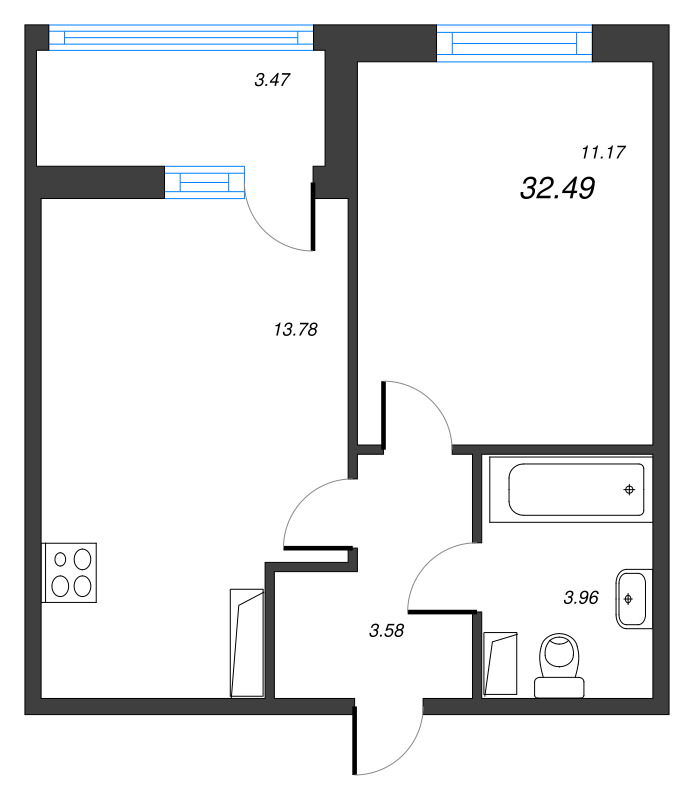 1 ккв 32,5 м²