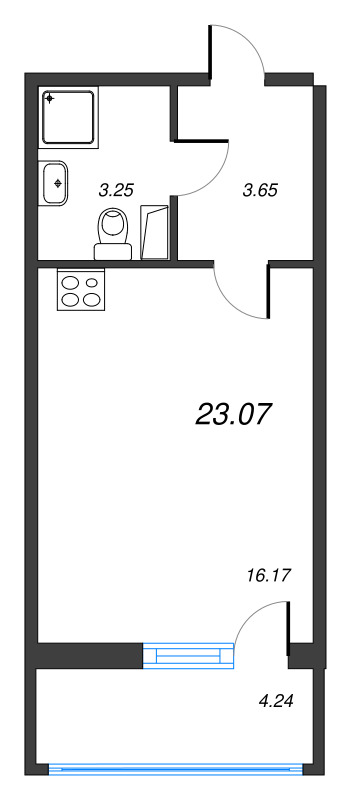Студия 23,1 м²