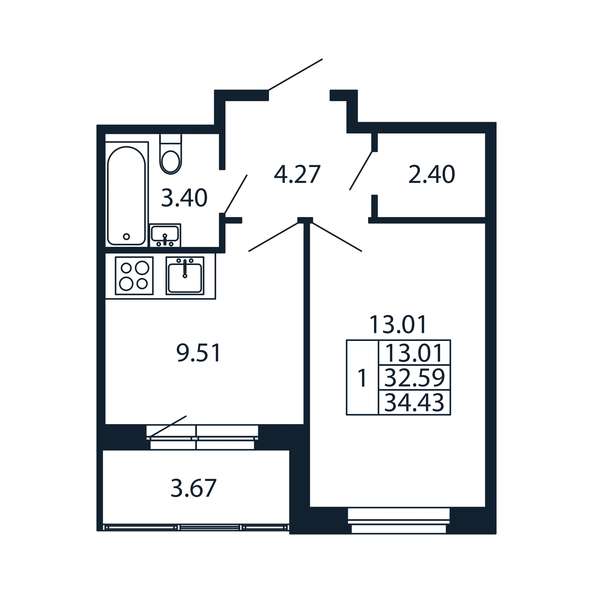 1 ккв 32,6 м²