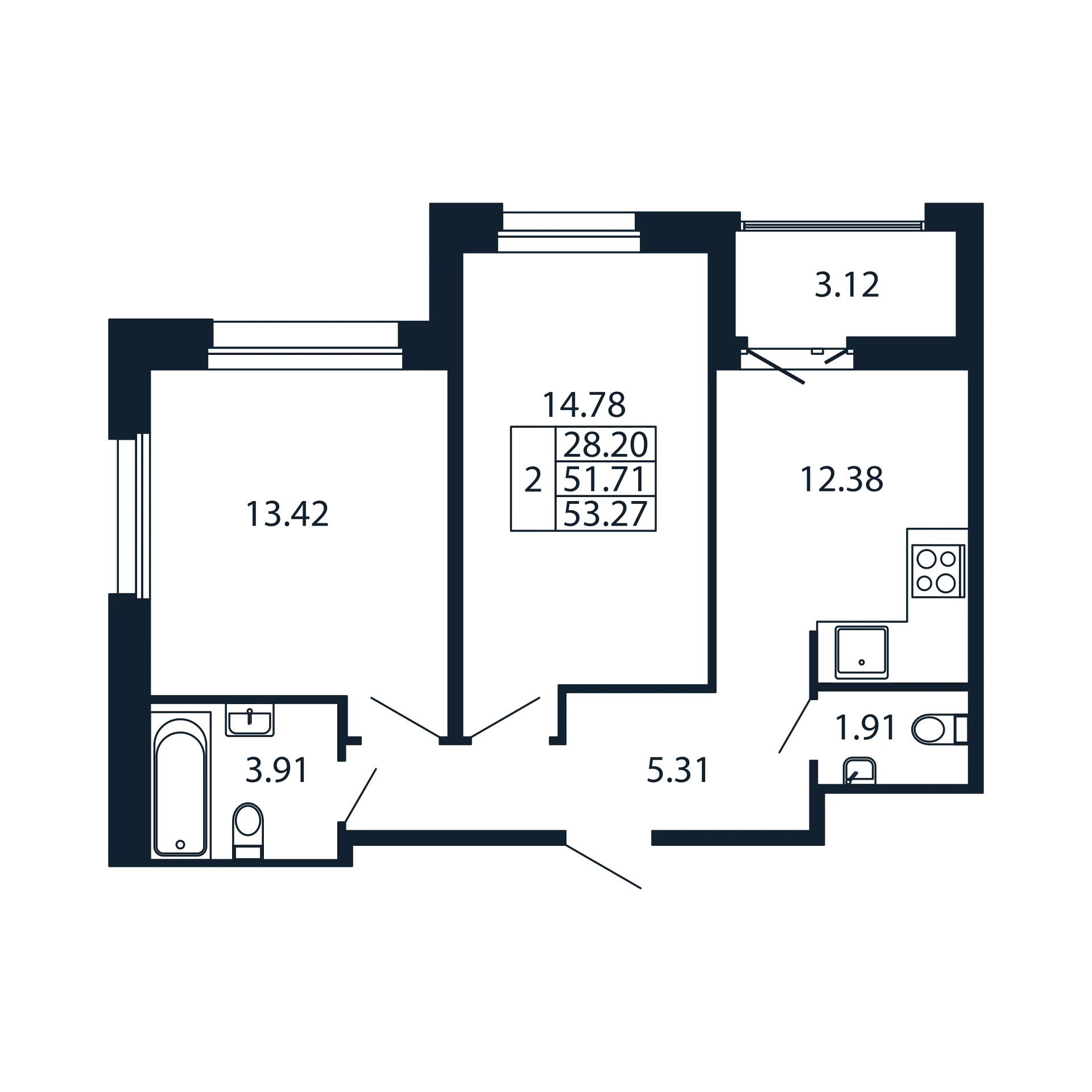 2 ккв 51,7 м²
