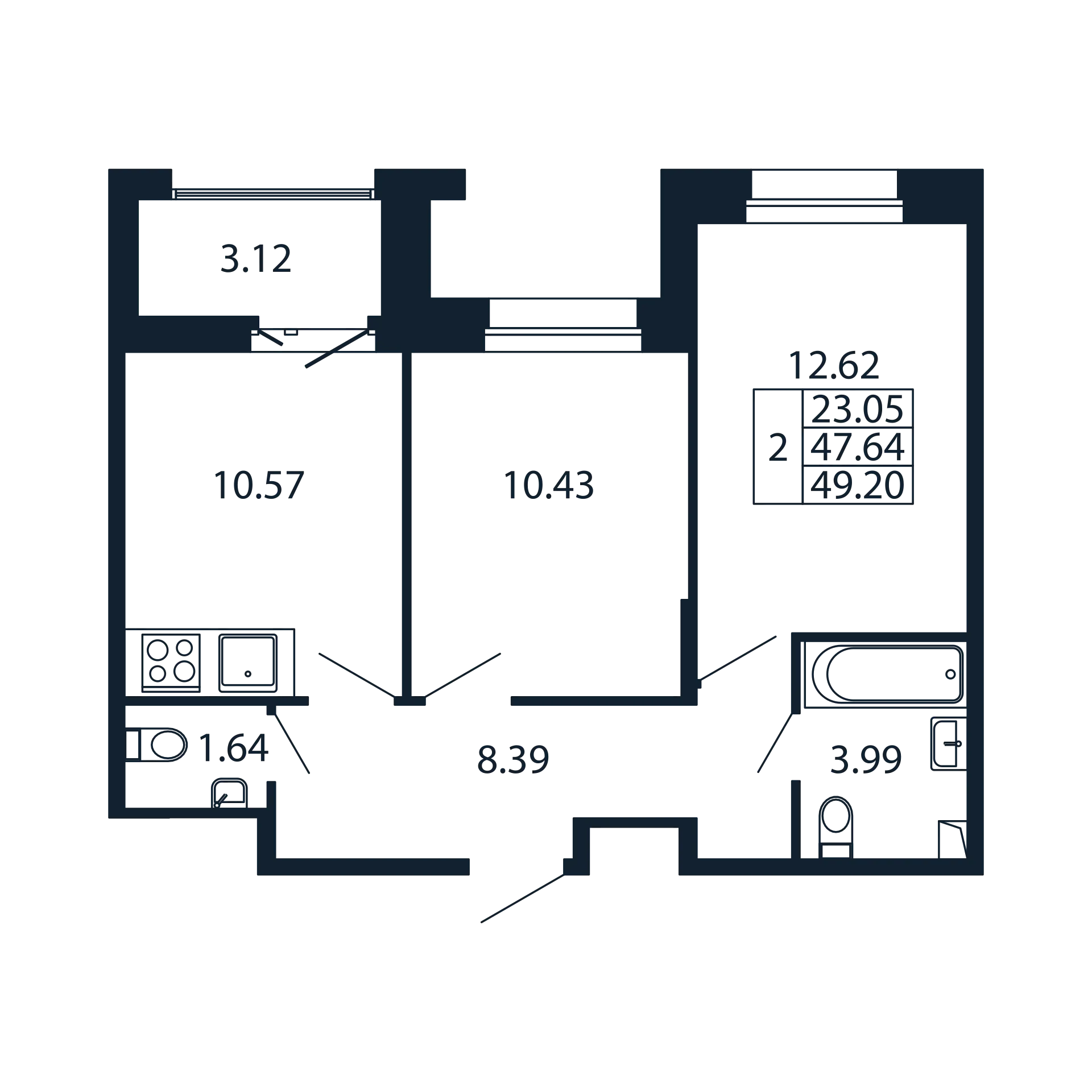 2 ккв 47,6 м²