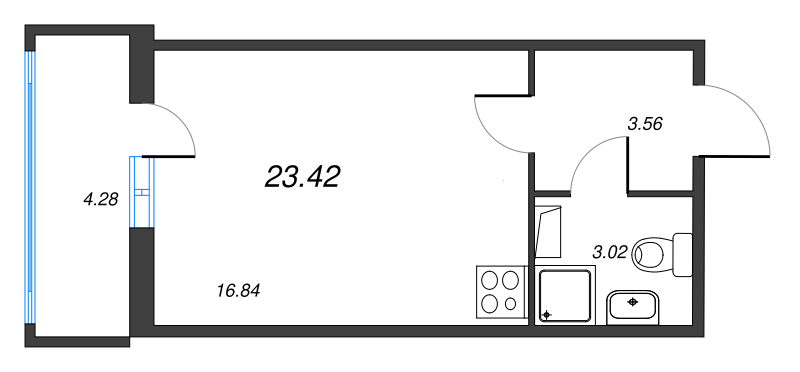 Студия 23,4 м²