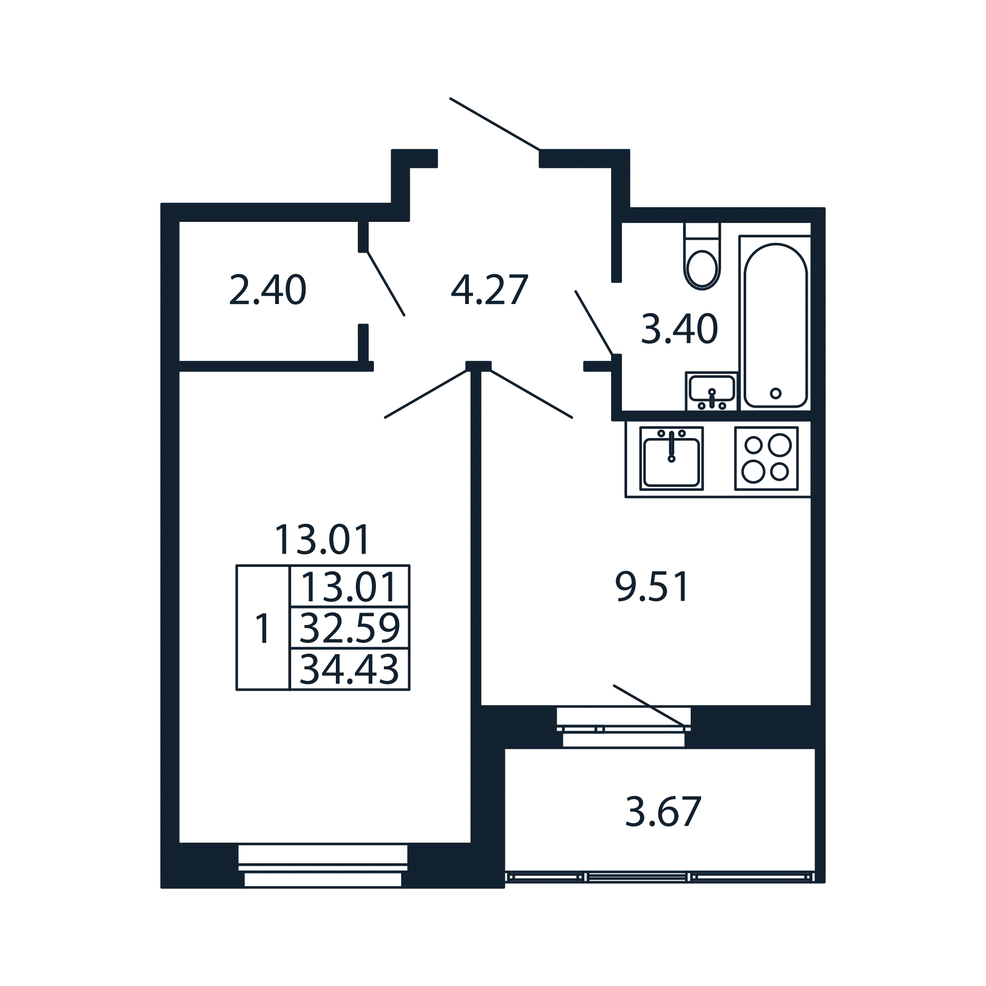 1 ккв 32,6 м²