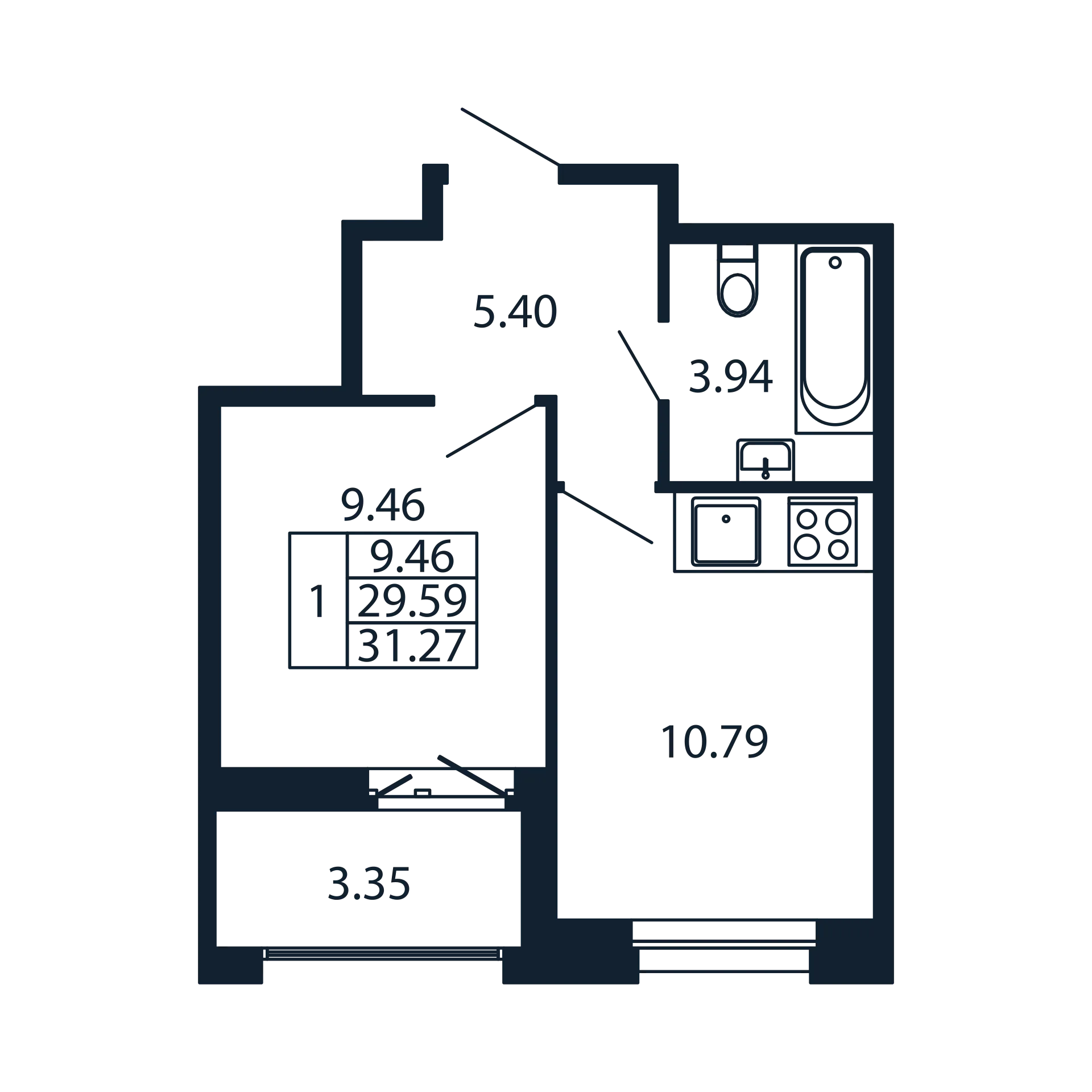 1 ккв 29,6 м²