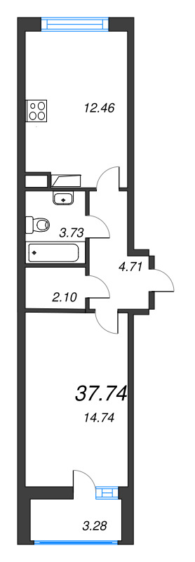 1 ккв 37,7 м²