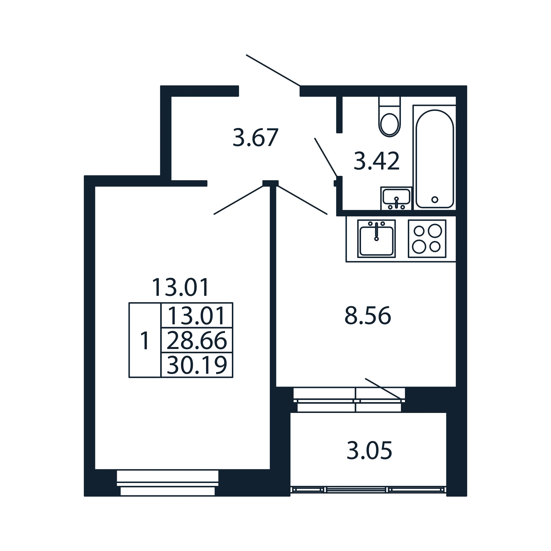 1 ккв 28,7 м²