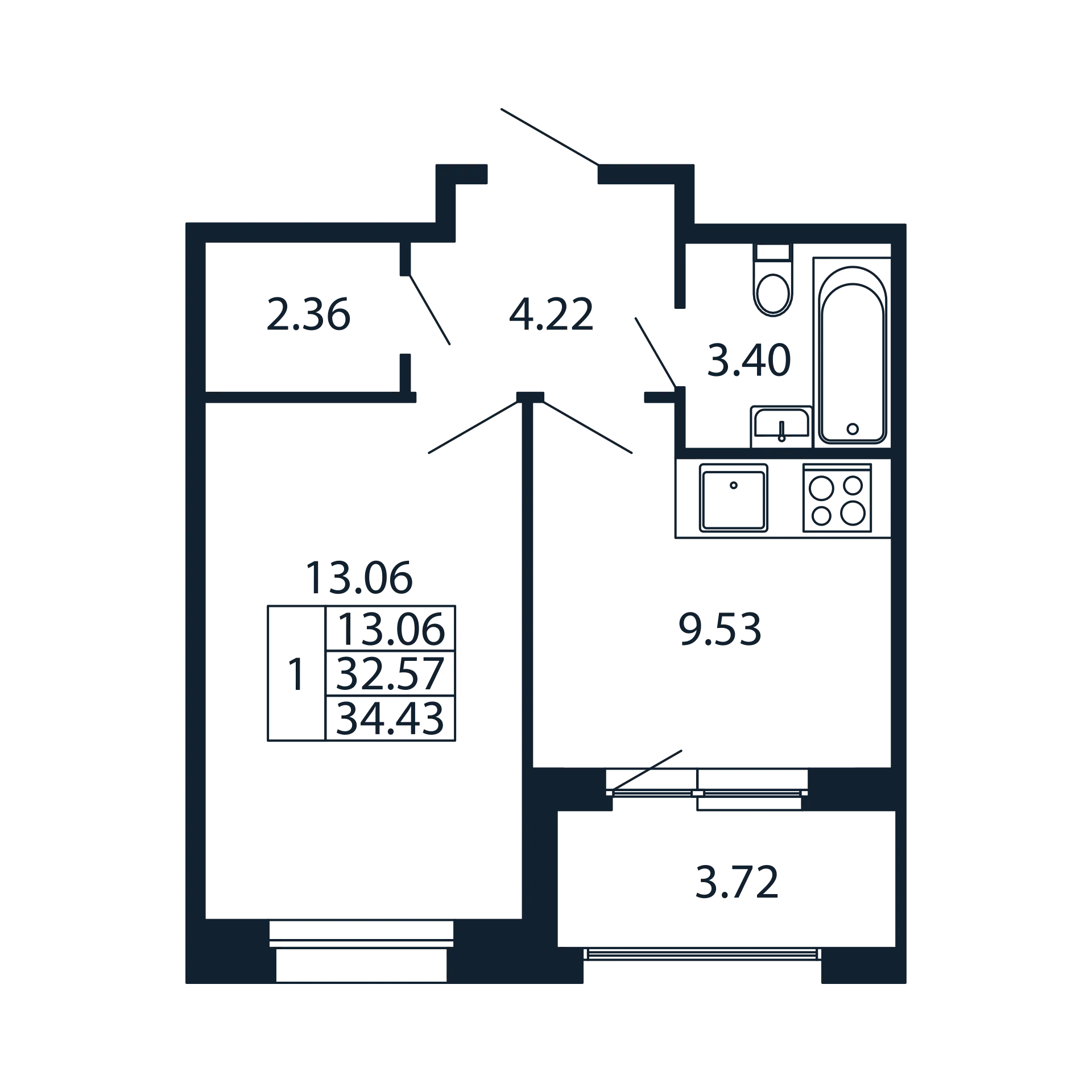 1 ккв 32,6 м²