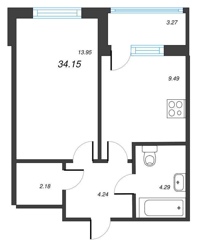 1 ккв 34,2 м²