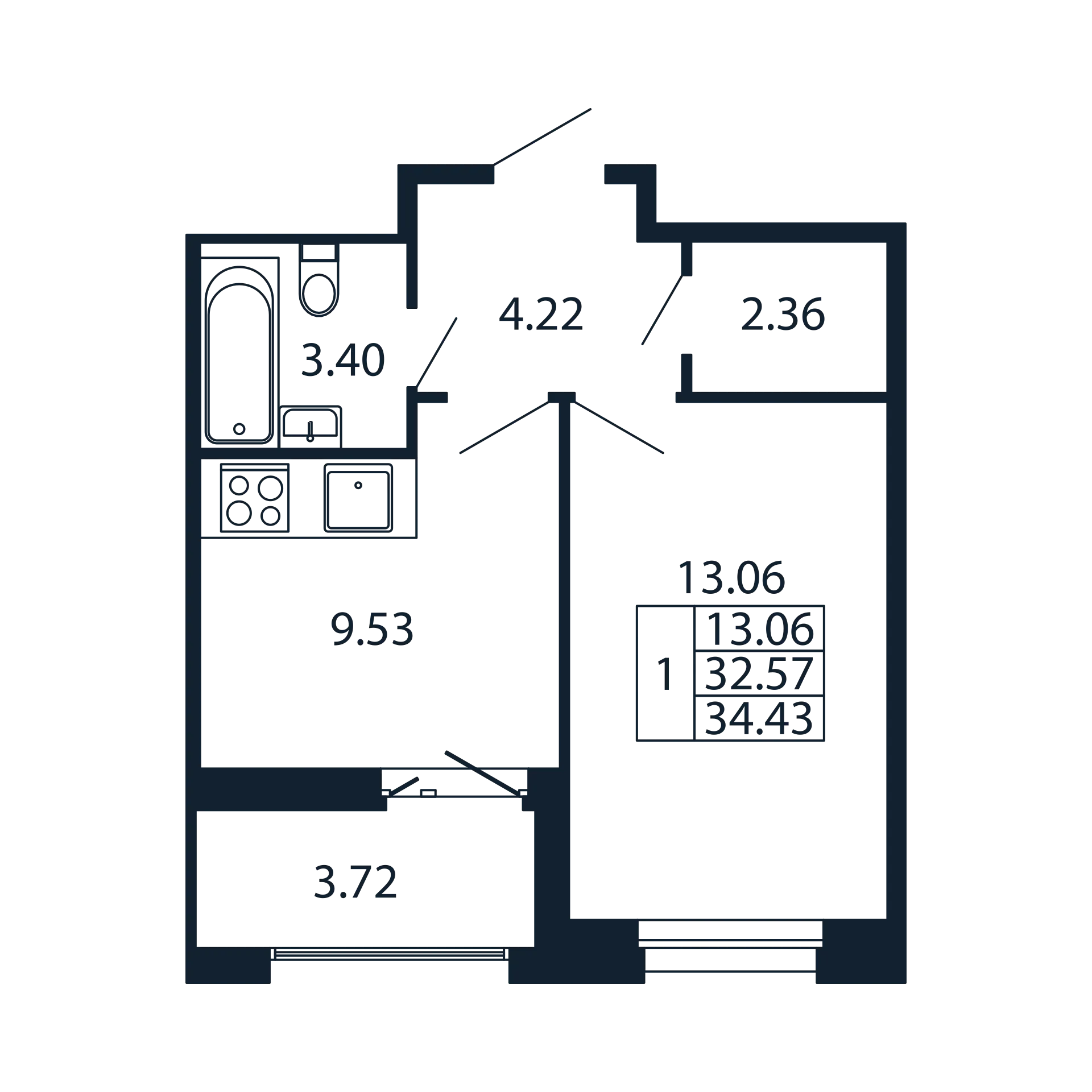 1 ккв 32,6 м²