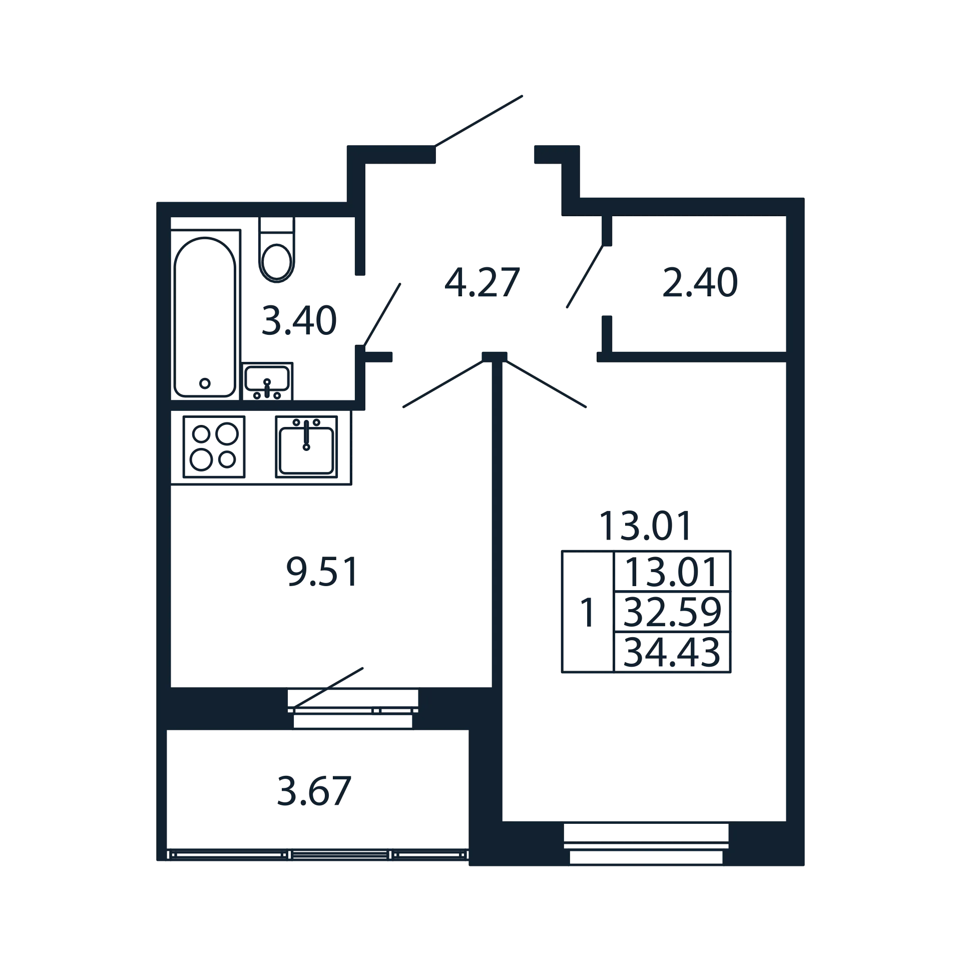 1 ккв 32,6 м²