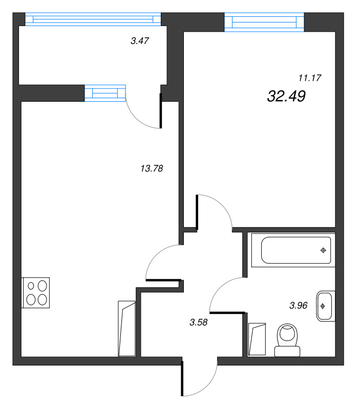 1 ккв 32,5 м²