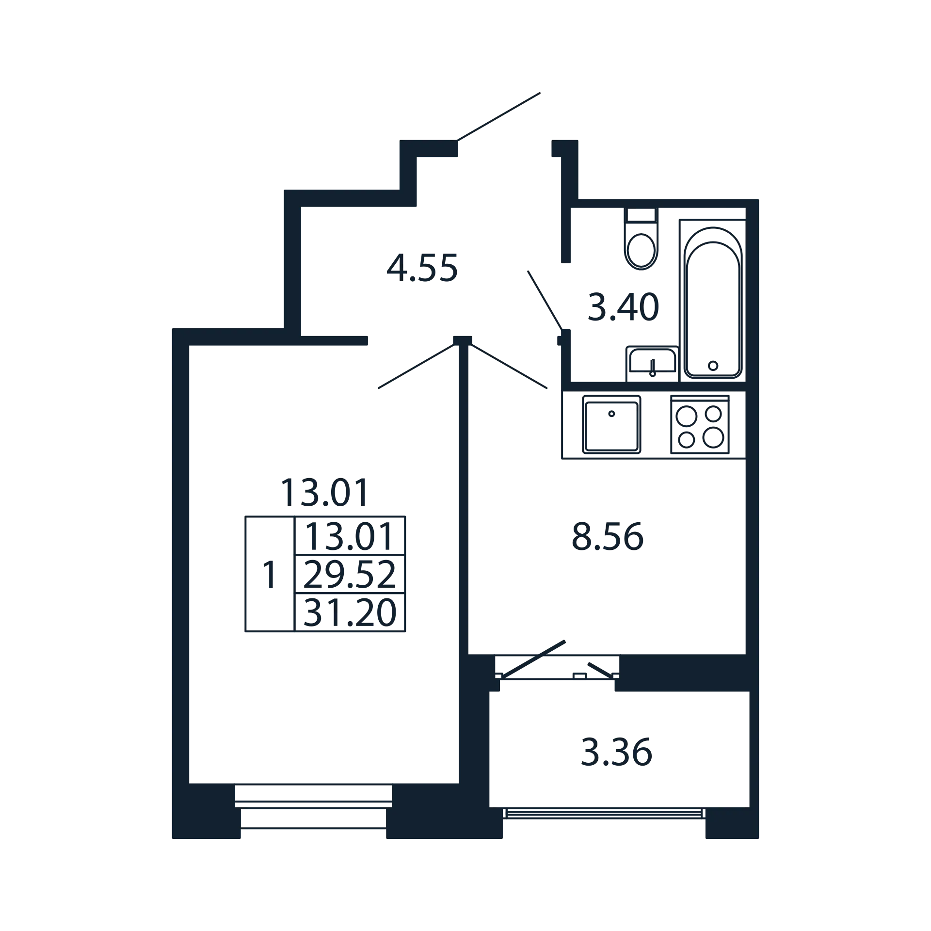 1 ккв 29,5 м²