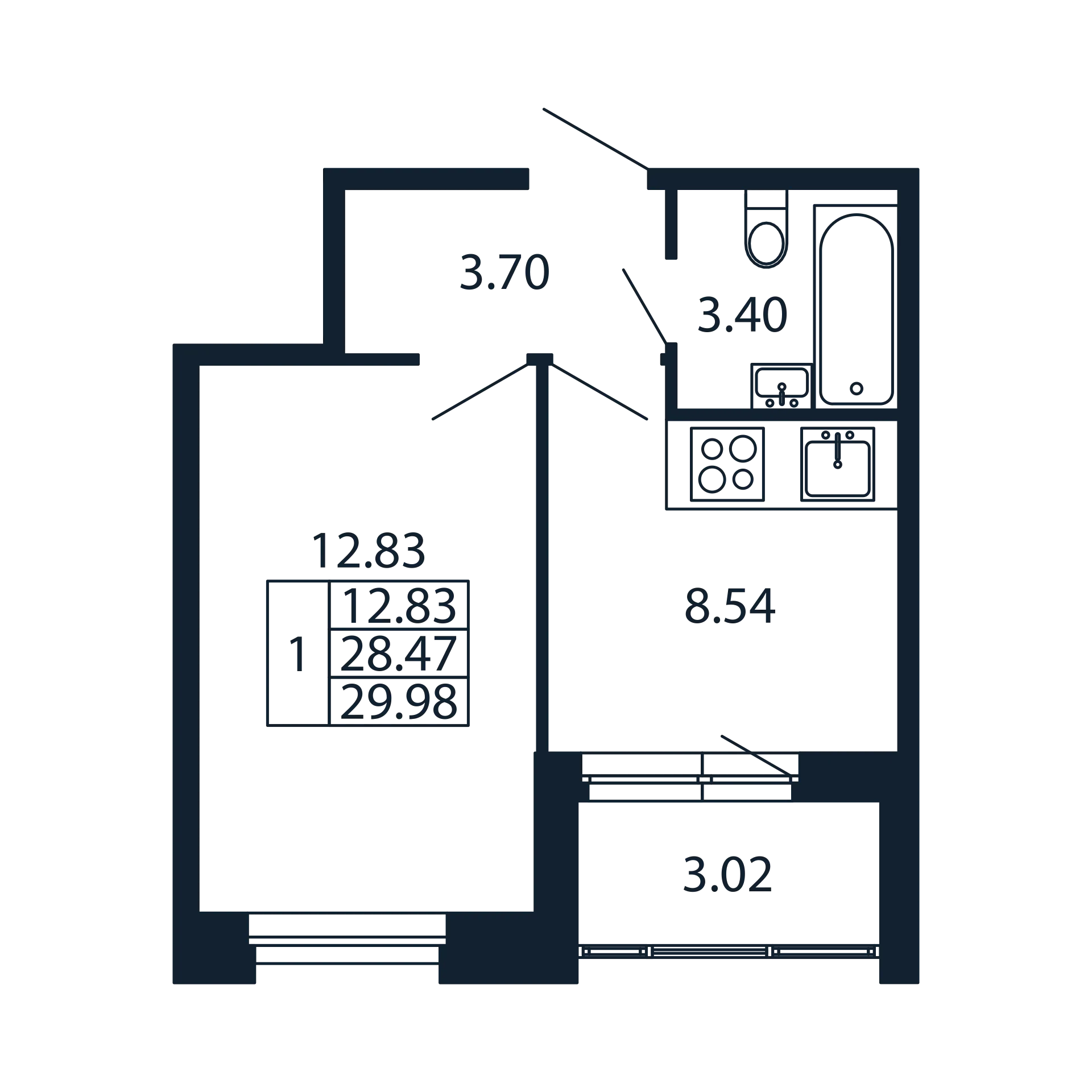 1 ккв 28,5 м²