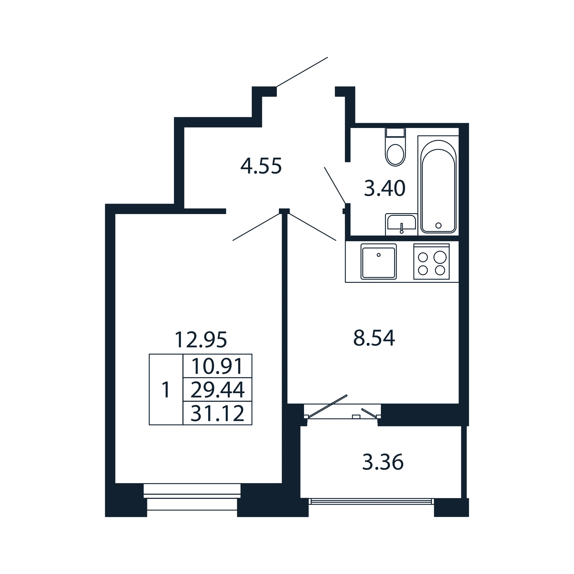 1 ккв 29,4 м²