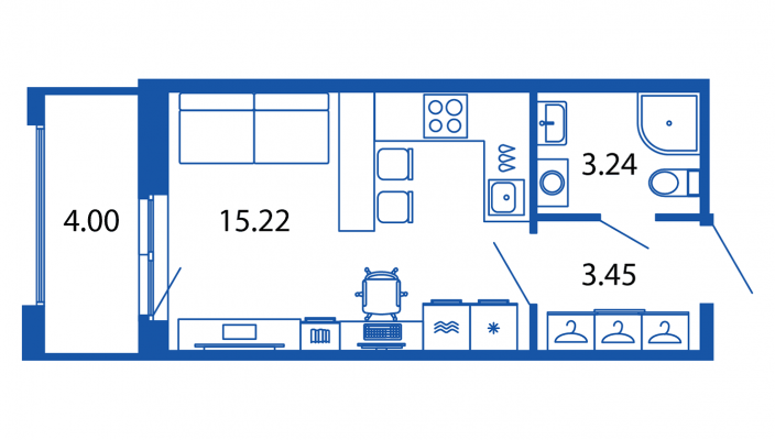 Студия 21,9 м²