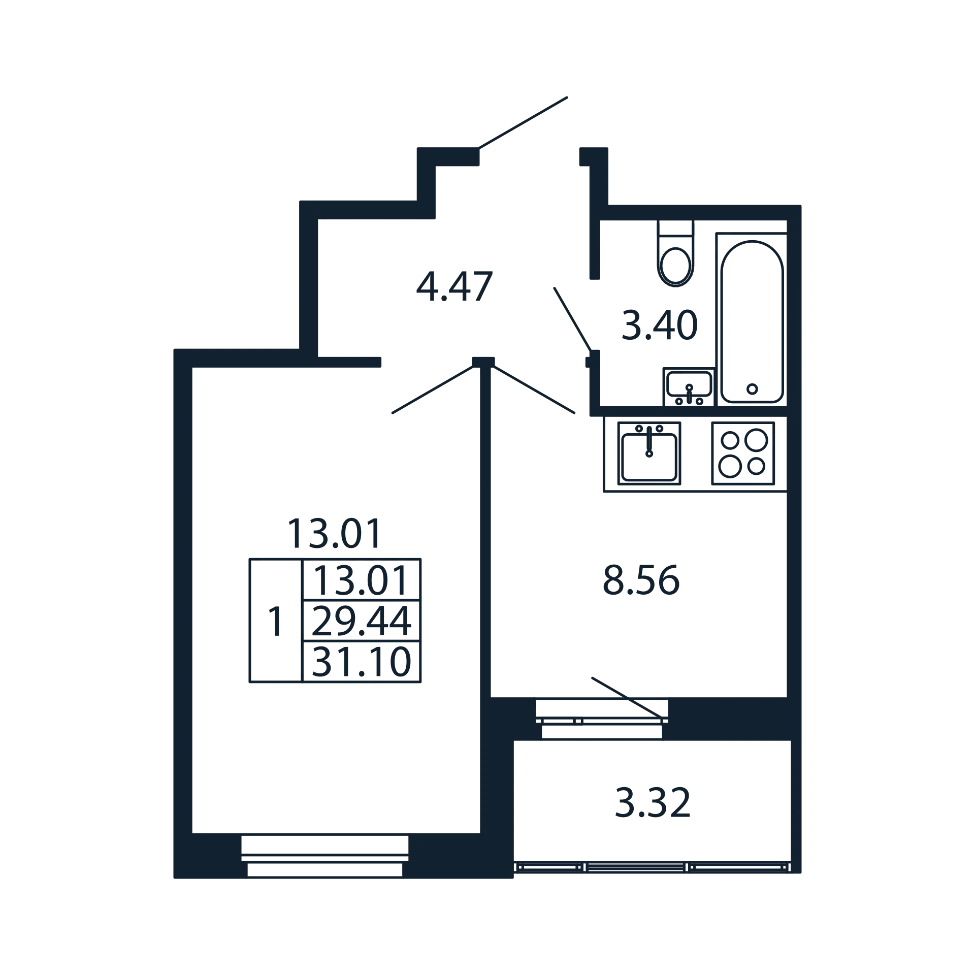 1 ккв 29,4 м²