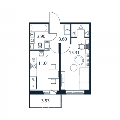 1 ккв 33,8 м²