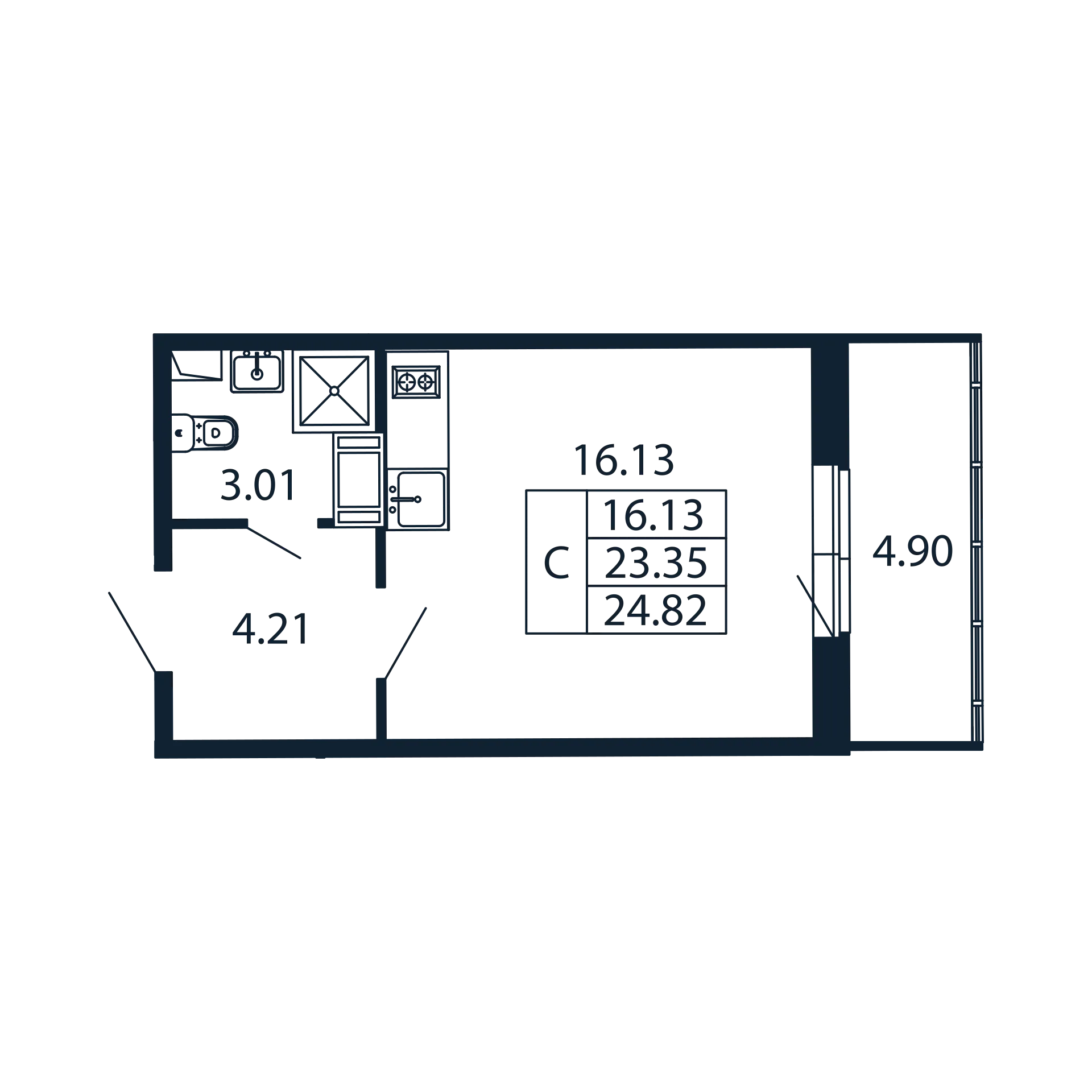 Студия 23,4 м²