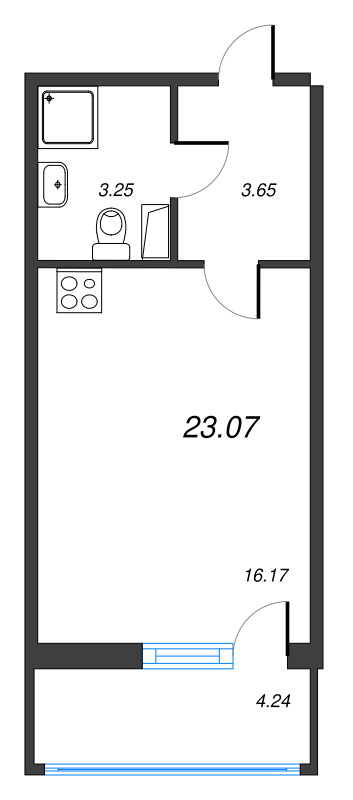 Студия 23,1 м²