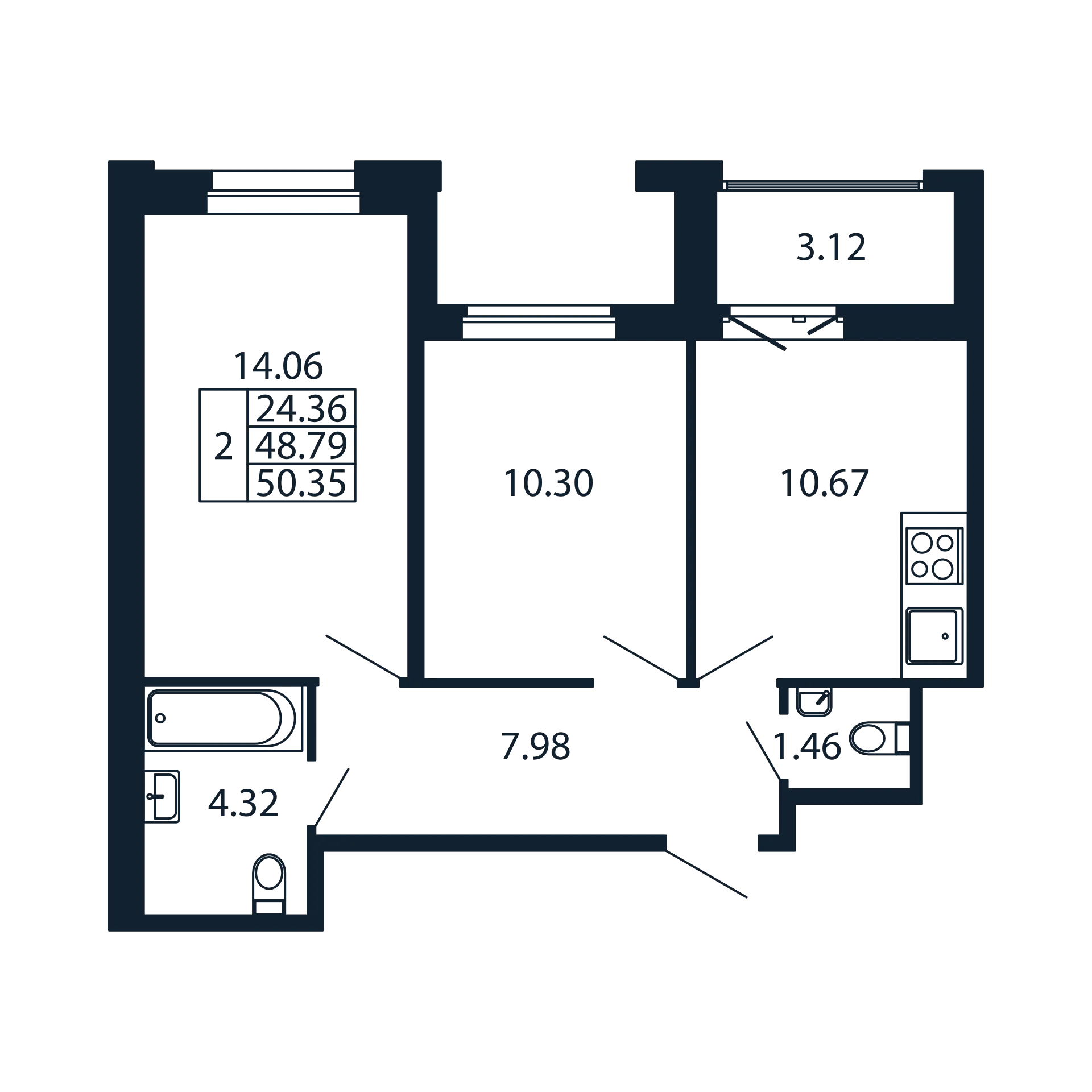 2 ккв 48,8 м²