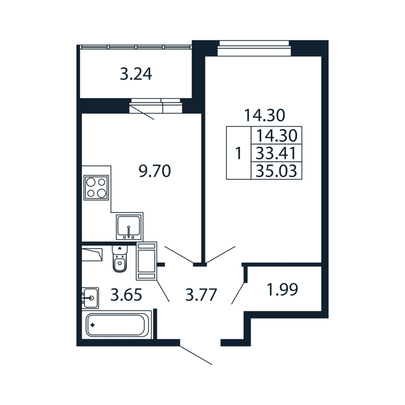 1 ккв 33,4 м²