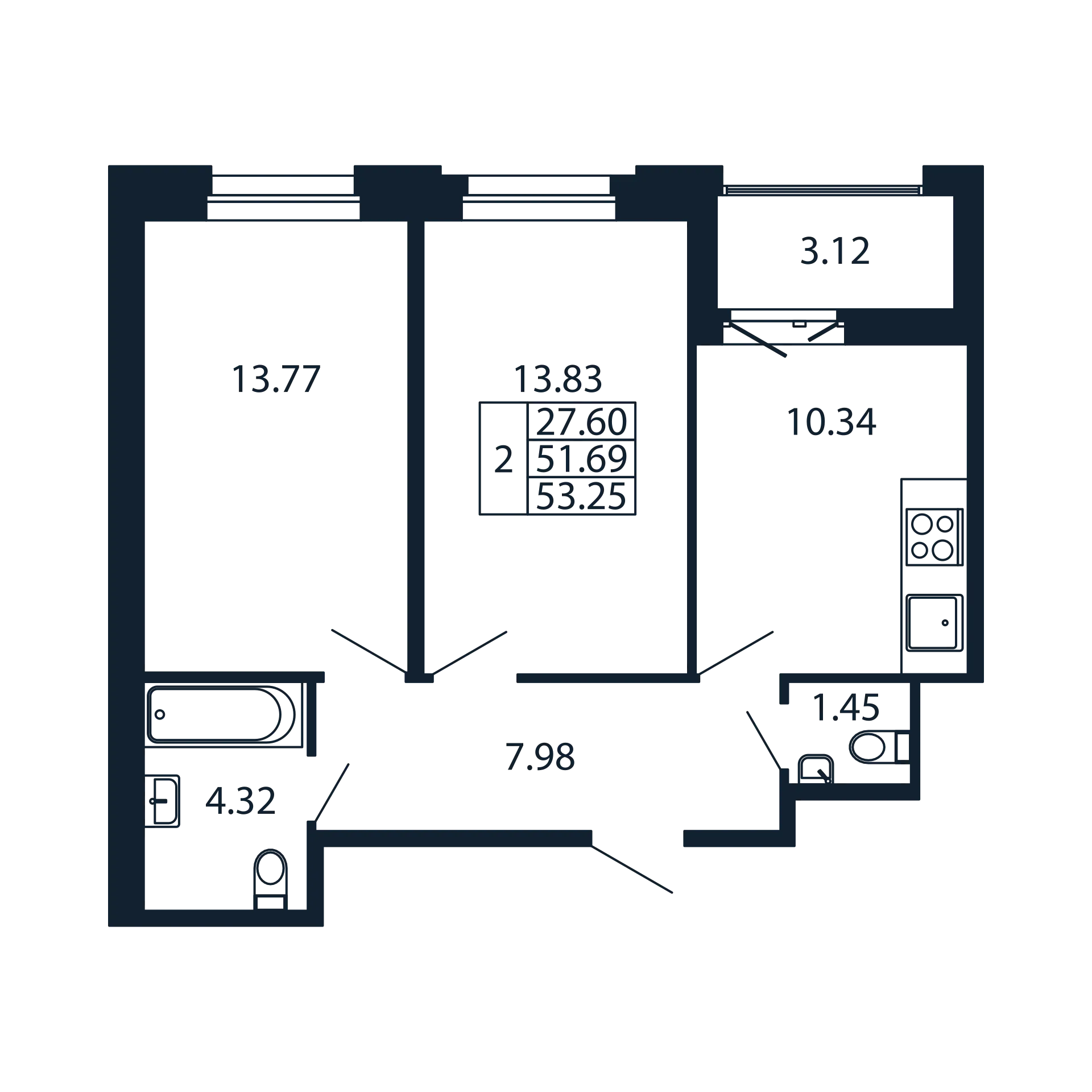 2 ккв 51,7 м²