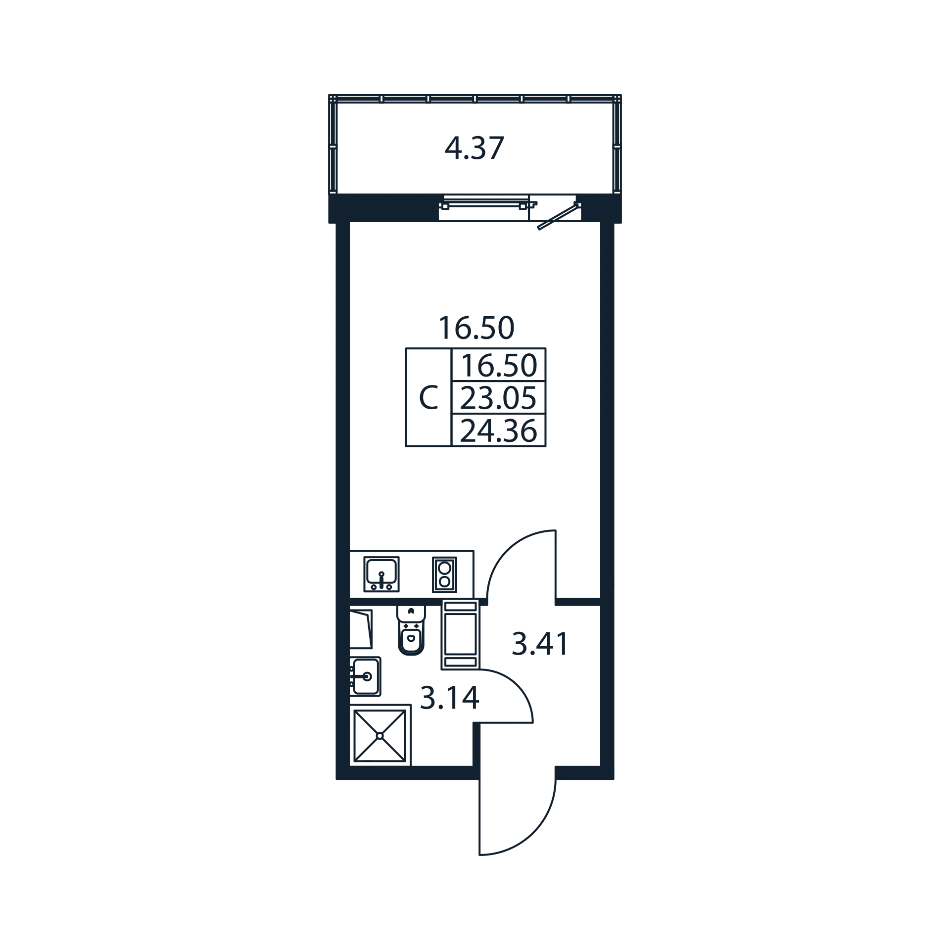 Студия 23,1 м²