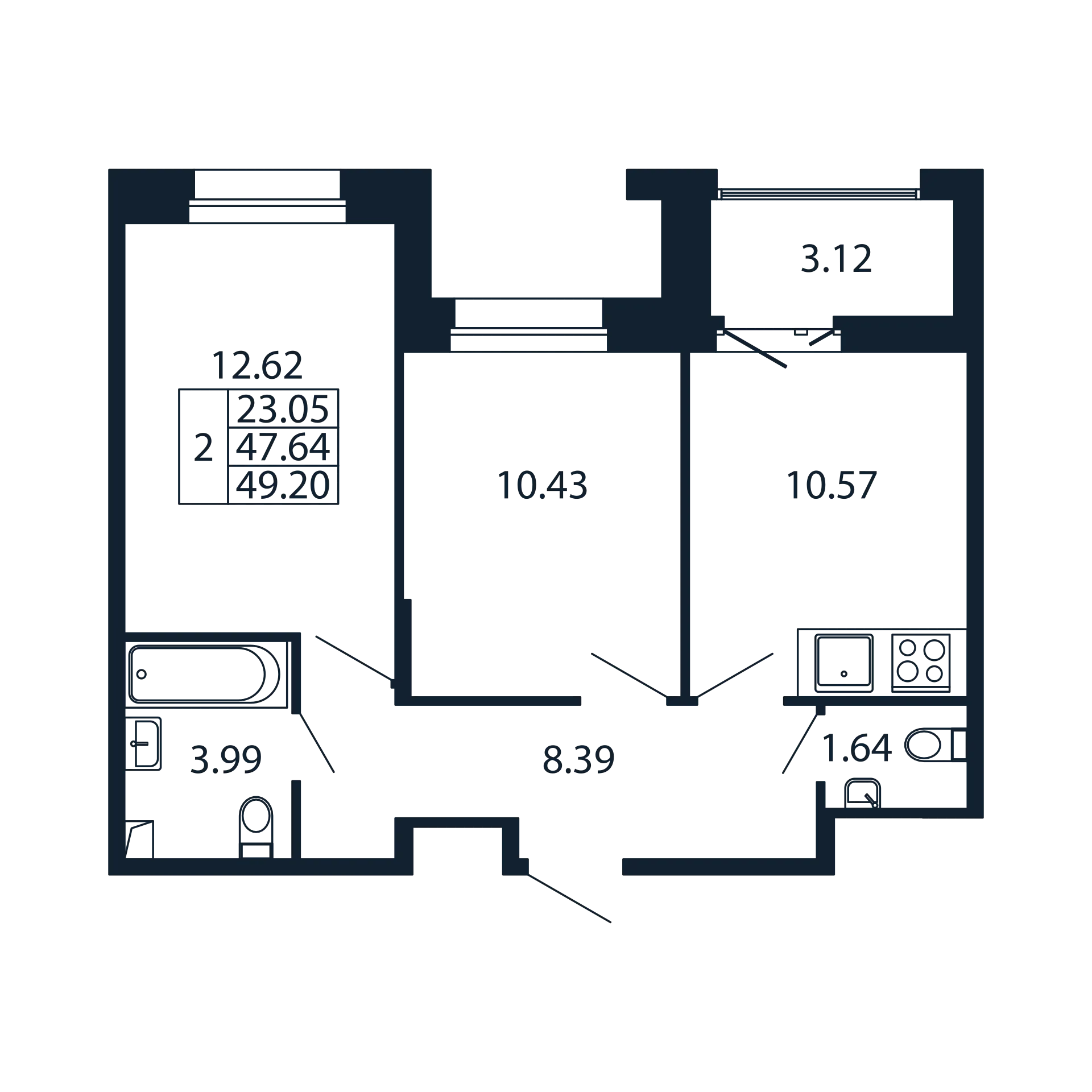 2 ккв 47,6 м²