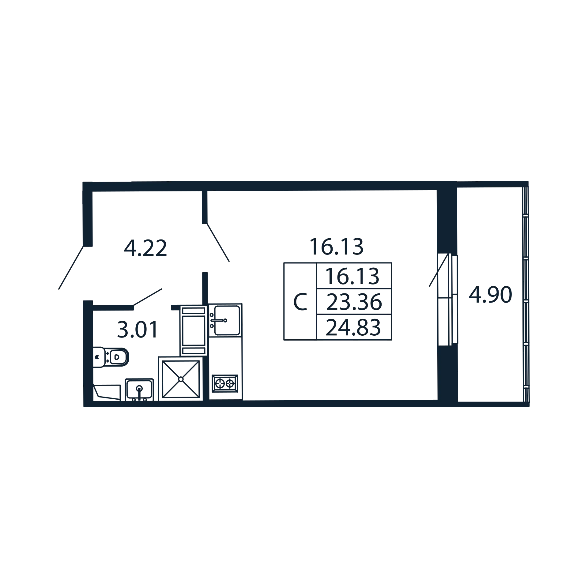 Студия 23,4 м²