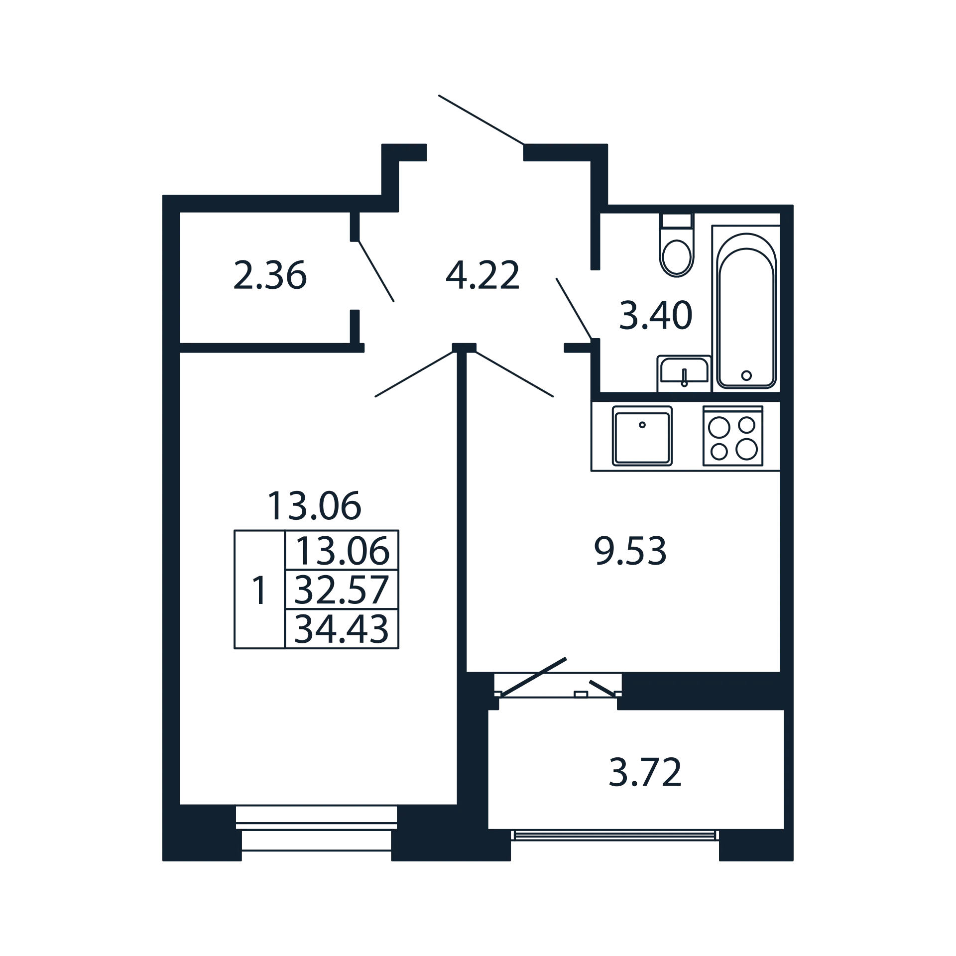 1 ккв 32,6 м²