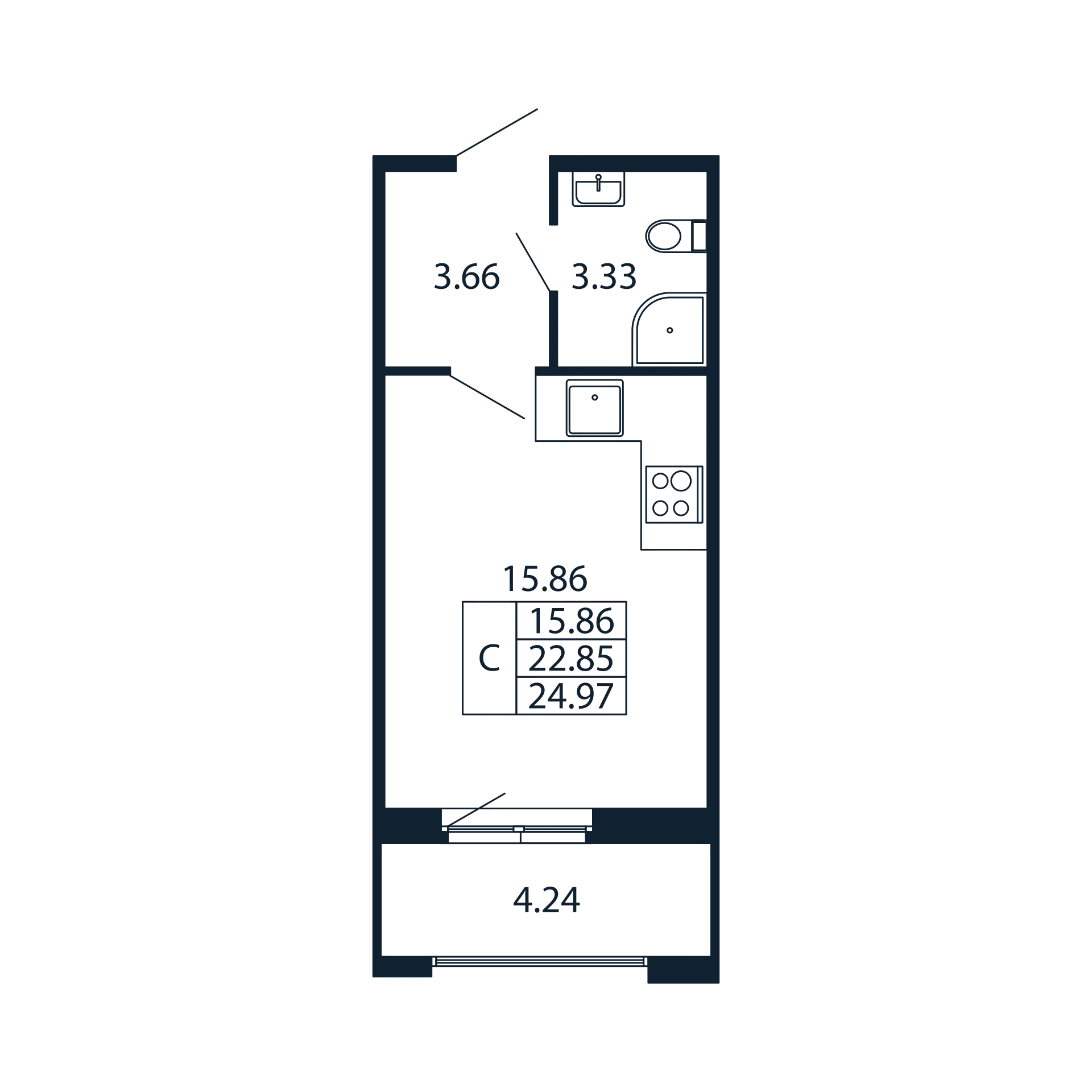 Студия 22,9 м²