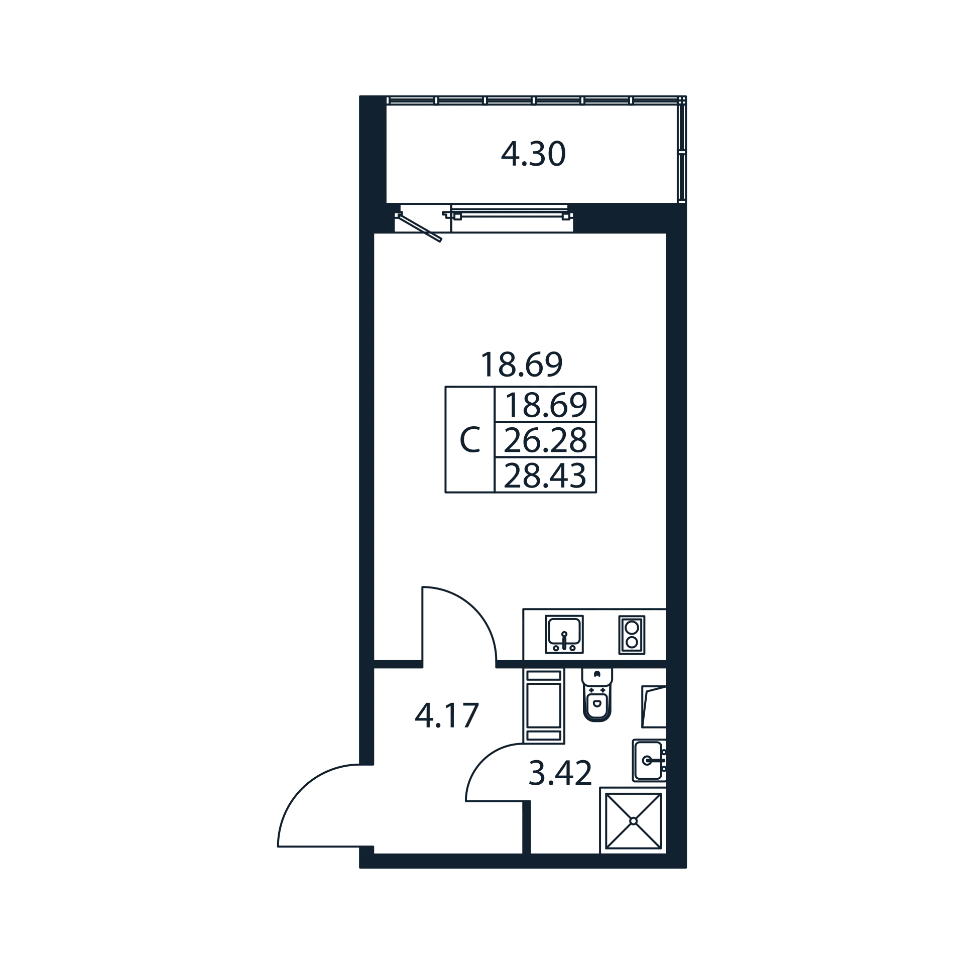 Студия 26,3 м²