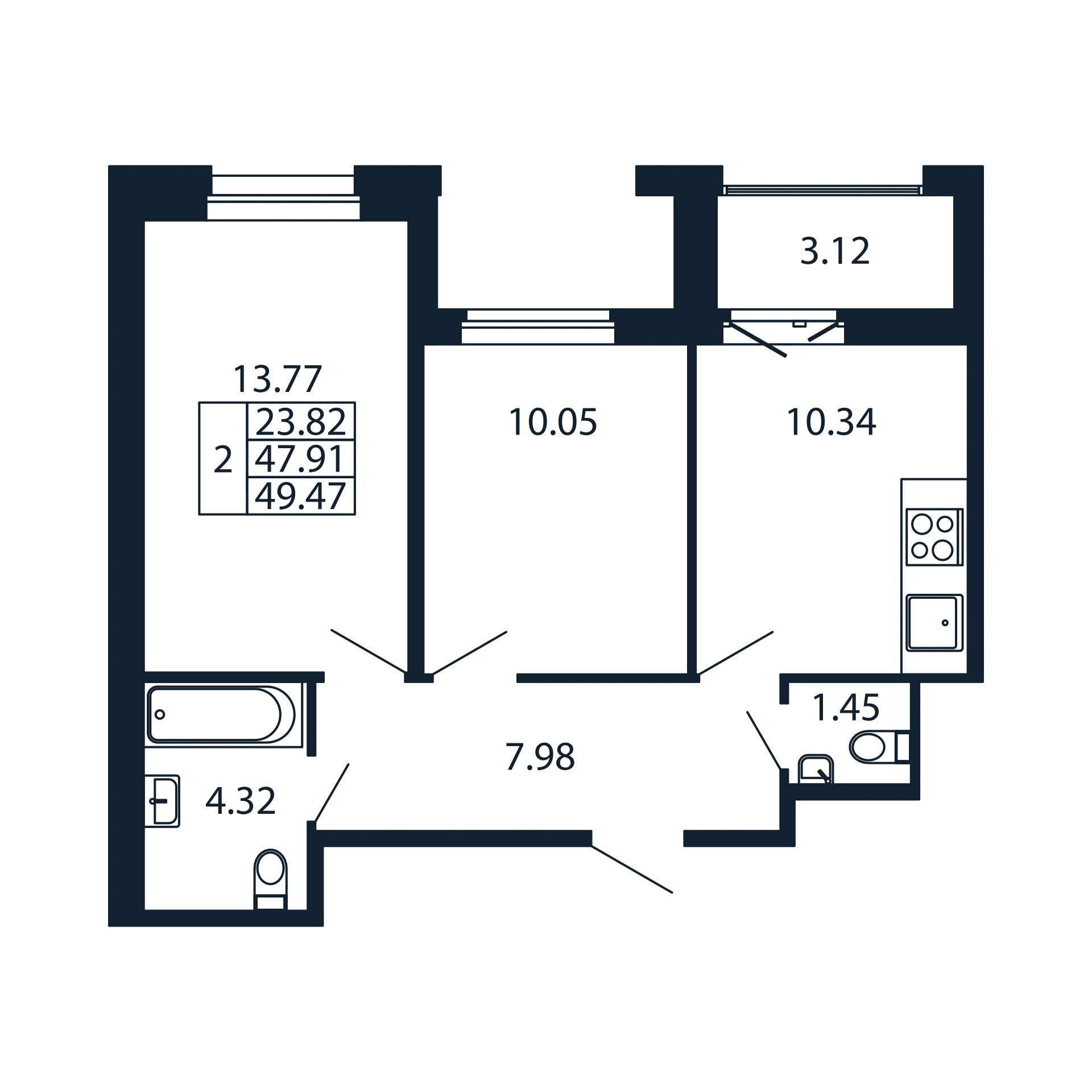 2 ккв 47,9 м²
