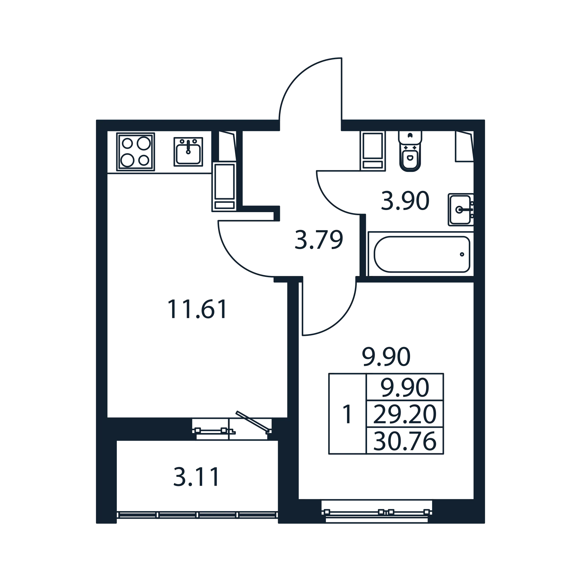 1 ккв 29,2 м²